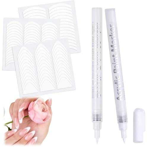 French Manicure Nail Art Set Including White Nail Polish Pens and French Tip Stickers,2PCs Nail Art Markers with 3 Nails Stencils for DIY Nail Design Kit,Nail Tools and Stuff for French Nails