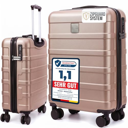 HYGGZ® Trolley Handgepäck Koffer, Champagne (Rosa), 55x40x20cm, Hartschale | TSA Schloss, 360° Rollen, 36L Volumen, Passend für Lufthansa, Ryanair, Eurowings