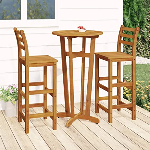 LoogCape 3-TLG. Gartenbar-Set aus massivem Akazienholz, runder Stehtisch und 2 Barhocker, geöltes Holz für Terrasse, Balkon, Garten und Außenbereich