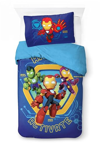 Jay Franco Set di biancheria da letto per bambini Marvel Iron Man e i suoi fantastici amici, super morbido, con federa, solo copripiumino incluso, piumino non incluso, blu, 2 pezzi, per letto singolo