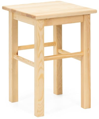 SPRINGOS Holz Hocker Kiefer Natur 30x30x43,5 cm Massivholz Sitzhocker Stabiler Küchenhocker mit Verstärkung Ergonomischer Sitz Vielseitiger Tritthocker Bad Wohnzimmer Kinder Erwachsene