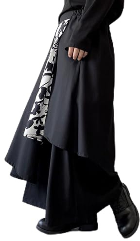 Men's Japanese Style Samurai Hakama Harem Trousers Yoga Ninja Trousers Black Large Sizes Casual Trousers Comfortable Soft Home Loose Crop Pants Oversized Skirts