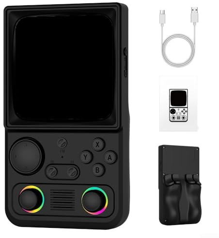 Entgoinggo R36T MAX Retro Handheld Game Console, With 4 Inch Curved Screen 20000 Preloaded Games WiFi Connectivity Dual Controllers And 4000MAh , For Travel(black)