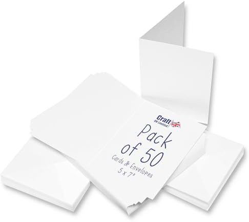 Craft UK 50 Cards and Envelopes, White, 5 x 7-Inch