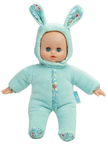 Petitcollin - Poupon Anibabies PinPin-Jouet en Tissu et Vinyle Doux - 28 Cm - Lapin Doudou Vert - Oreilles Fleuries pour Les Enfants - À Partir de 10 Mois - 28 cm