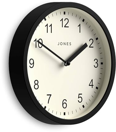 Jones Clocks® Spin wall clock | Small modern round clock | 20cm | Black | Easy to read numbers | Ideal for kitchen, office, children’s room or any small space