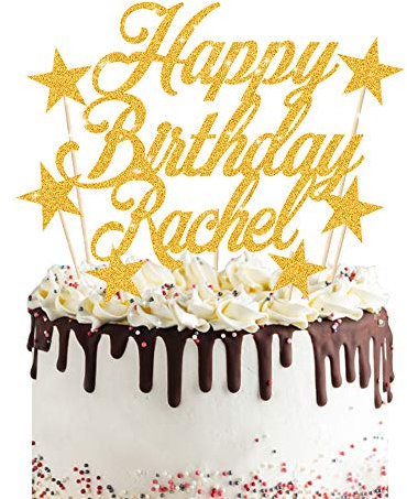 Personalised Birthday Cake Topper 7PCS Custom Any Name Cake Decoration with 6 Stars Double Sided Glitter Card Birthday Party-Multicolour Glitter Cupcake Decoration(Gold)