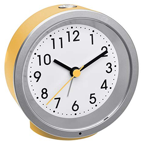 TFA Dostmann analog väckarklocka, 60.1034.07, utan tickande, tyst väckarklocka, gul, silver