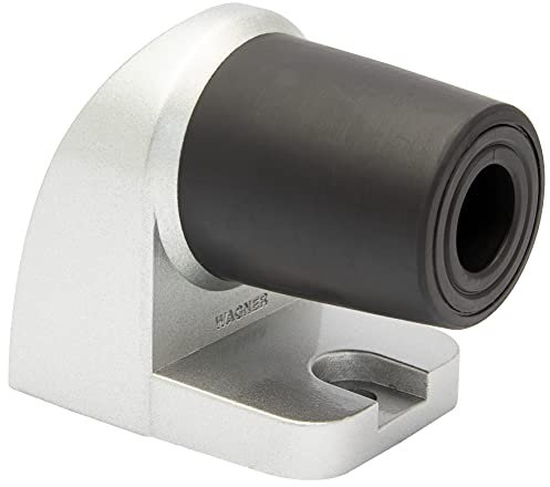 WAGNER Bodentürstopper HOOK - 60 x 40 x 50 mm, Zinkdruckguss in Aluminium-Optik, Puffer thermoplastischer Kautschuk, schwarz, zum Schrauben inkl. Montagematerial - 15500011