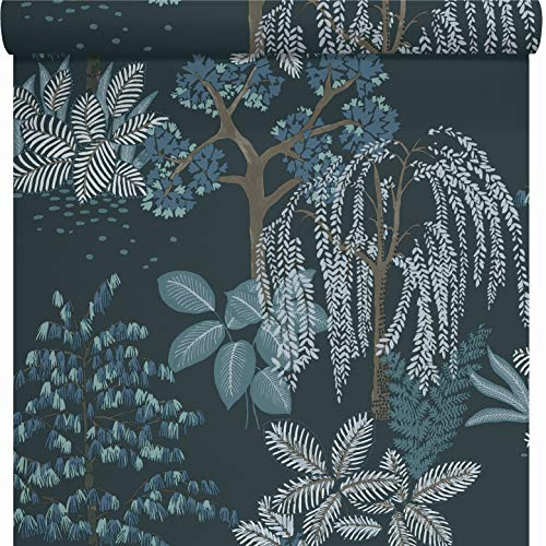 LUTECE Papier Peint Jardin Zen Japonais | Marine, Fond Bleu | Vinyle sur Intissé | 11191311 | Chambre, Salon, Couloir, Séjour