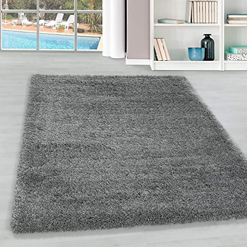 Hochflor Teppich Wohnzimmer Einfarbig Schlafzimmer Esszimmer Flur Läufer Unicolor & Einfarbig Weich & Flauschig Langflor Pflegeleicht Rechteckig Teppich in Farbe: Hellgrau, Grösse: 140 x 200 cm