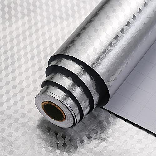 Adesivo da cucina autoadesivo Griglia tridimensionale argento 60X500cm resistente al calore impermeabile antimuffa Rivestimento per mobili fai-da-te per cucine armadi mobili tavoli
