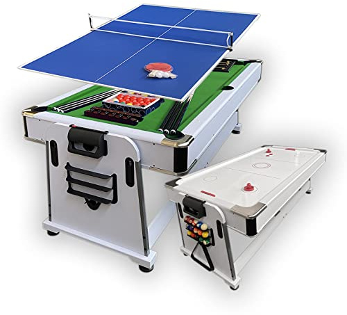 Billardtisch Weiß 7 FT und Tischhockey und Tischtennistisch und Tischdecke mod. Mattew Vert
