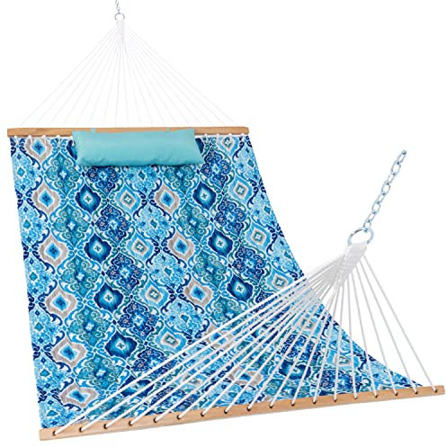 Lazy Daze Hammocks Amaca in tessuto trapuntato da 3,7 m con morbido cuscino, amaca matrimoniale per albero per 2 persone con barra spalmatrice per esterni, patio, giardino, cortile, piscina, spiaggia