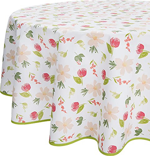 Erwin Müller Mitteldecke, Tischdecke Oberhausen, Jacquard Ranken - rosa-grün Größe oval: 160x220 cm pflegeleicht, bügelleicht, mit Kuvertsaum
