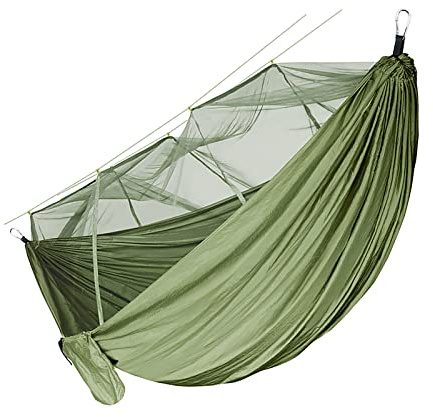 MYSUNBAR Doppelschichtige Hängematte mit Moskitonetz TÜV-Zertifiziert 400kg Tragfähigkeit, Outdoor Atmungsaktiv Hängematten für Camping Reise Trekking Garten, 280 x 185cm aus Nylon Fallschirm