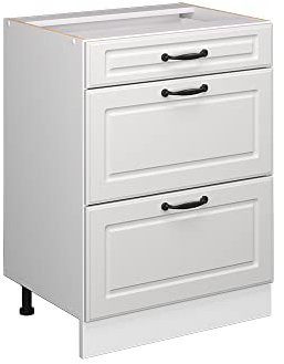 Vicco mobiletto base per cucina R-line, Bianco casa di campagna/Bianco, 60 cm con cassetti, senza piano di lavoro