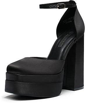 DREAM PAIRS Women’s High Platform Closed Heels | Square Toe Ankle Strap Dress Wedding Party Pumps Shoes with 5.5 Height, 1.7 Platform for All-night Glamour