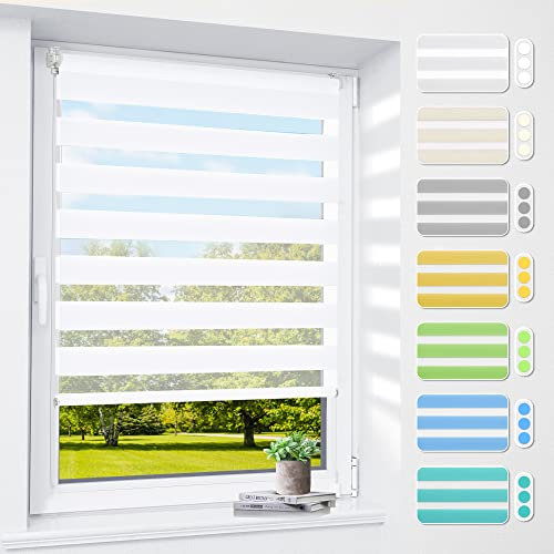 Doppelrollo klemmfix ohne Bohren & mit Bohren, 60x80cm (Stoffbreite 56cm) Weiß, 3-in-1 Duo Rollo für Fenster & Tür, Fensterrollo innen lichtdurchlässig & verdunkelnd, Klemmrollo Rollos Sonnenschutz