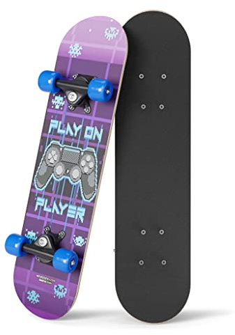 24 Mini Maple Complete Skateboard | ABEC 7 Bearings | Double Kick Concave Deck | Kids Skateboard, Ages 5-8