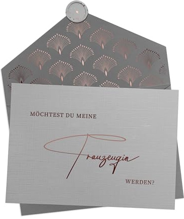 Joli Coon Trauzeugin fragen Karte mit Kuvert mit Wachssiegel | 350g strukturiertes Designerpapier, Roségoldveredelung, für eine besondere Hochzeitsfrage, Premium-Papeterie