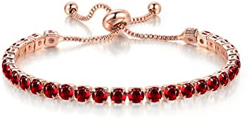 Carufin Classic Sparkling Tennis Armband Kristall Handgelenk Kette Einstellbare Hand Zubehör Schmuck für Frauen Mädchen (rot)