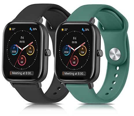 Mugust 2 Stück Armband für Amazfit GTS 2 Mini/GTS 2 / GTS 3 / GTS 4 / GTS 4 Mini, 20mm Neues Sport Silikon Ersatzarmband für Amazfit Bip U/Bip U Pro/Bip 3/Bip 3 Pro/Bip Lite, Schwarz+Kieferngrün