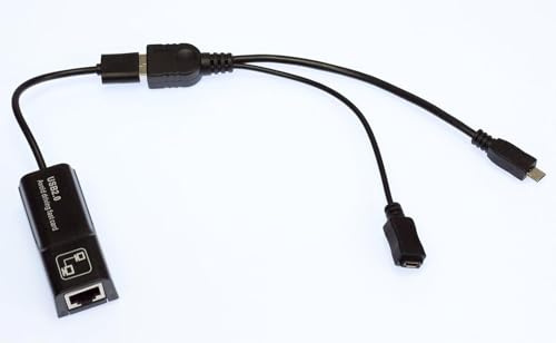 Adaptador USB Ethernet para incendios de 2ª generación, 4K y 4K MAX, conexión a Internet con cable de hasta 100 Mbps con cable OTG de alimentación micro USB (no para Roku)