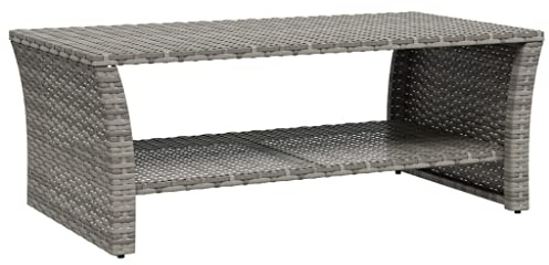 vidaXL Table Basse Gris 100x50x40 cm résine tressée, Table d'appoint, Table Centrale, Table de téléphone, Table de canapé, Table à thé