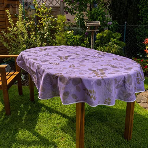 laro Gartentischdecke Wetterfest rutschfest Oval, Muster:Blätter Lila, Größe:Oval Premium