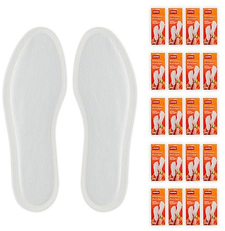 Relaxdays Sohlenwärmer, 20 Paar, Größe M, Wärmeeinlagen für Schuhe, 8h warme Füße, luftaktiviert, selbstwärmend, weiß