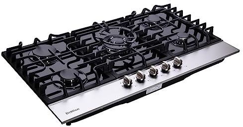 36 Inch Gas Cooktop DT5189A Tempered Glass Built-in Stovetop, 5 High Efficiency Burners LPG/NG Convertible Stove Top Dual Fuel Hob (Black)