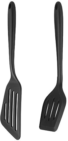 Vicloon Spatole da Cucina, Set di 2 Spatole in Silicone per Uso Alimentare, Paletta Forata Antiaderente per Cucina, Utensili da Cucina Resistenti al Calore Antiaderenti da Cucina Spatola (Nero)
