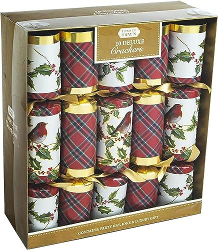 Pride Home & Garden Classic Christmas Party Crackers for loved ones | Birthday Party Crackers | Luxury Christmas Party Crackers | 10 x 14 | Multicolour (Robin and Tartan)