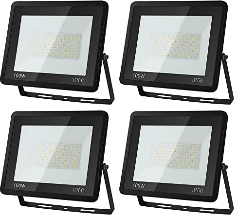 Herrselsam LED Strahler Außen 100W, 4 Stück Außenleuchter Superhell 8500LM LED Scheinwerfer außen, 3000K Warmweiß IP66 Wasserfest Fluter Flutlicht Aussenstrahler für Hof Lager Dach Garten Garage
