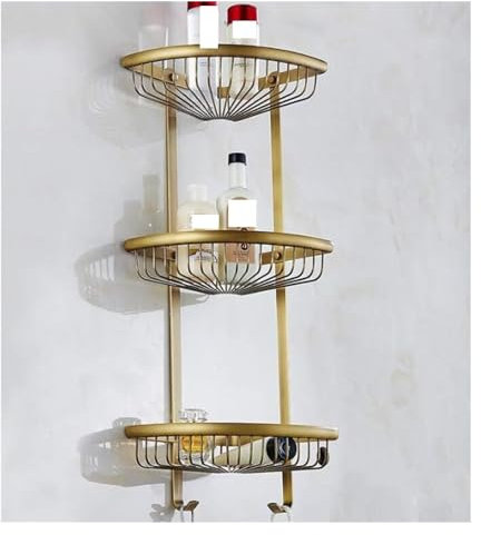 Badezimmer-Regal-Organizer, Eck-Duschwand-Caddy, an der Wand montiertes Etagenregal, dreifaches Badezimmer, Dusche, Kupfer, Badezimmer, Bad, Seife, Shoo-Halter, Eckregal, Korbhalter, T (Farbe (Color