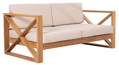 Teako Design Outdoor Sofa Molveno 2-Sitzer Teak Massivholz, Gartenmöbel Massivholz, Wetterbeständig, Terrassenmöbel Teakholz, Gartenlounge modern, Loungesofa