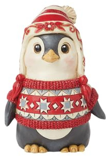 Enesco Jim Shore Heartwood Creek Nordic Noel Penguin in Sweater Miniature Figurine- Stone Resin Hand Painted Crafted Collectible Mini Figurines Christmas Home Decor Statue, 4.02 Inch