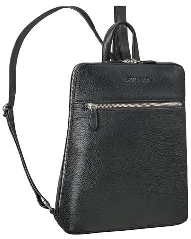 STILORD Doris Lederrucksack Damen Echtleder Vintage Daypack Damen Rucksack City Shopping Arbeit Rucksacktasche echtes Leder klein bis mittelgroß Farbe:schwarz