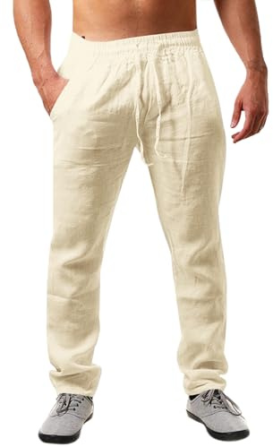 Runcati pantalón Ligero de Lino para Hombre con cordón | Pantalón ligero de lino para hombre con cordón