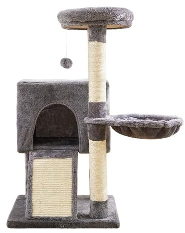 PJDDP Kratzbaum Für Wohnungskatzen, Katzenturm, Mehrstöckige Katzenwohnung Mit Sisal-Kratzbrett, Kratzbrett, Baumelndem Ball, Extra Großer Sitzstange Für Katzen Und Kätzchen,Grau