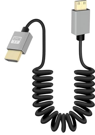 GELRHONR Mini HDTV Coiled Cable, 4K/60Hz Ultra Thin Mini HDTV Cable Short 18Gbps 3DHigh Speed, Support 3D,for DSLR Camera Camcorder, HDTV, Laptop (Straight)