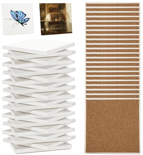 AKOLAFE 25 Sets Sublimation Coasters Blanks with Cork Back Ceramic Tile 4x4 Tiles Ceramic Tiles for Crafts Glossy Glazed Tile Coasters Blanks Ceramics Coaster for Sublimation Thermal Transfer Painting