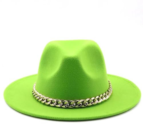 FULUJIDI Fedora Trilby Filzhut Hut Fedora Hüte Britischer Jazz Top Hut Männer Frauen Breite Krempe Mode Vintage Party Kirche Hut 56 To58 cm Lime Green