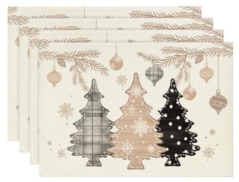 Artoid Mode Rosa Kiefer Bäume Weihnachten Platzsets 4er Set, 30x45cm Winter Xmas Tischset Waschbar Platzdeckchen Küche Party Deko
