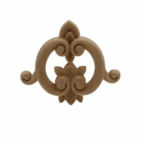 XBHGSY Holz Geschnitzte Applique Holzdekorationsapplikationen Geschnitzte Eckblumen Türmöbel Wohnkultur Runde Accessoires Aufkleber 2 Stück 7 X 8,2 Cm