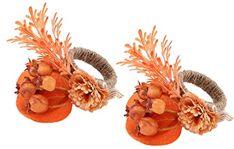 Aladeno 2 Serviettenringe, dekorative künstliche Blätter, Beeren, Blumen, Serviettenhalter für die Herbstsaison, Erntedankfest, Hochzeit, Geburtstag (Leaves Flowers)
