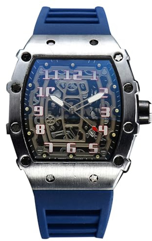 RORIOS Herrkvarts klocka armbandsur mode tonneau lysande klockor analoga lediga sportklockor med kalender, Silver Blå A, L, rem