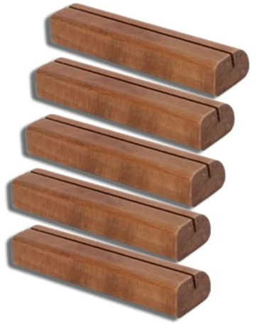 Jwthee Soporte de madera para cartulina, 5 soportes para números de mesa de boda, soporte para fotos, soporte para exhibición de fotos, nombre, lugar, tarjetero para decoración de (Color oscuro)