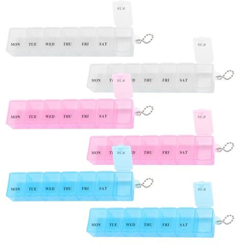 6 Stück 7 Tage Pillenbox, Pillendose 7 Fächer, Reise Tabletten Box, Transparent Tablettenspender für Medikamente, 3 Farben Tragbarer Pillen Organizer, Handlicher Tablettenbox für Vitamine Fischöl